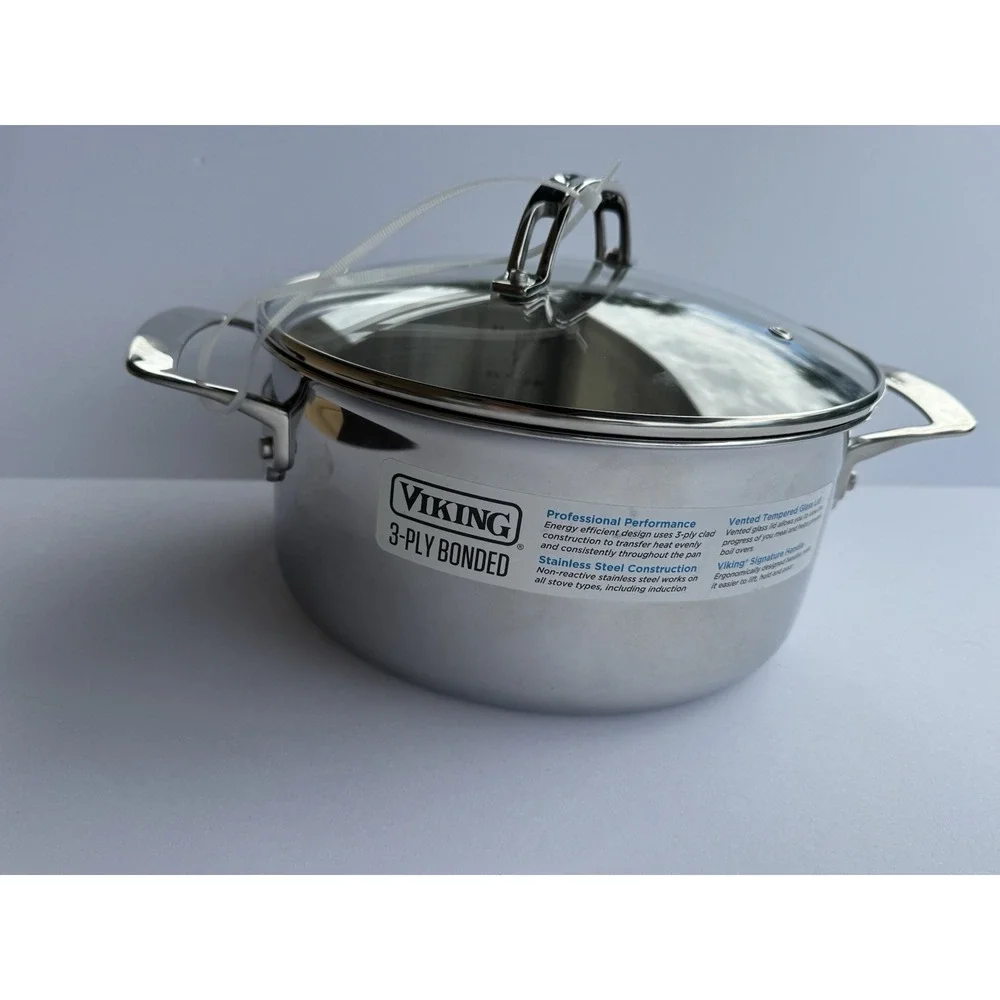 VIKING 3 Ply Stainless Steel Saucepan 2.25 Qt NEW Glass Lid Vent Inudction
